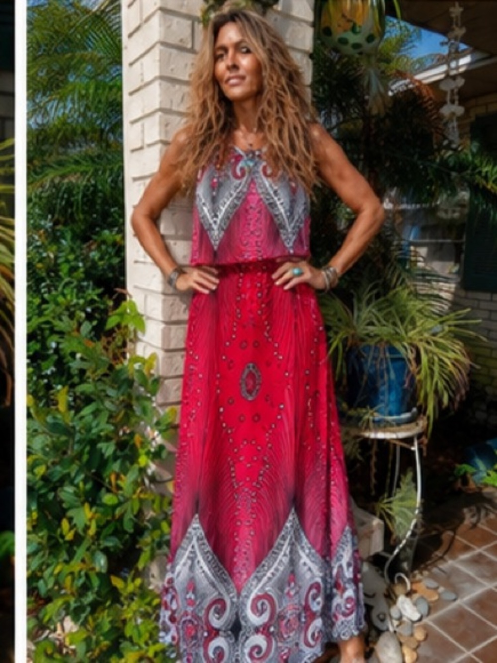 Gorgeous Maxi, Vibrant Red, Amazing Pattern, Blouse Over-lay,Sleeveless, XXL